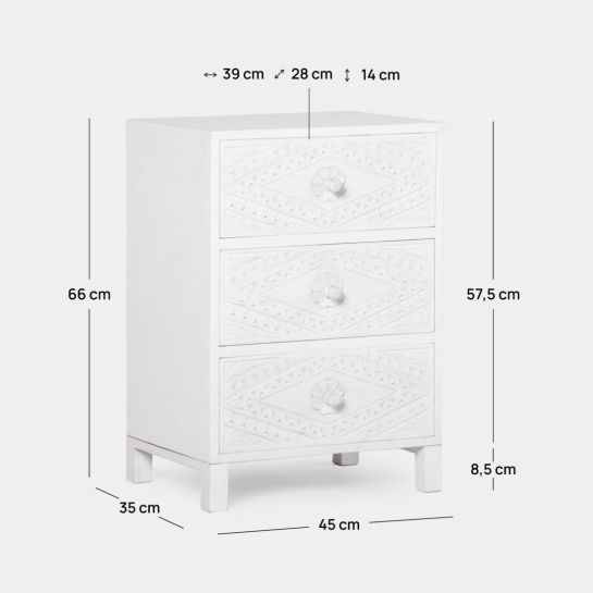 MESITA 3 CAJONES BLANCO-NATURAL 48 X 35 X 66 CM - House & Things