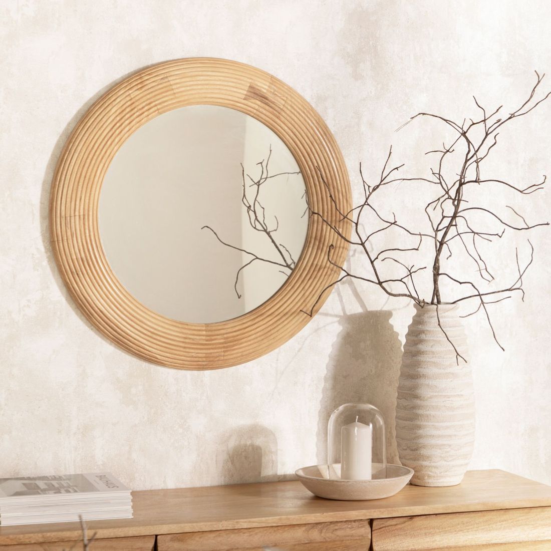 Miroir rond en bois de manguier - naturel D70cm - ARDARA